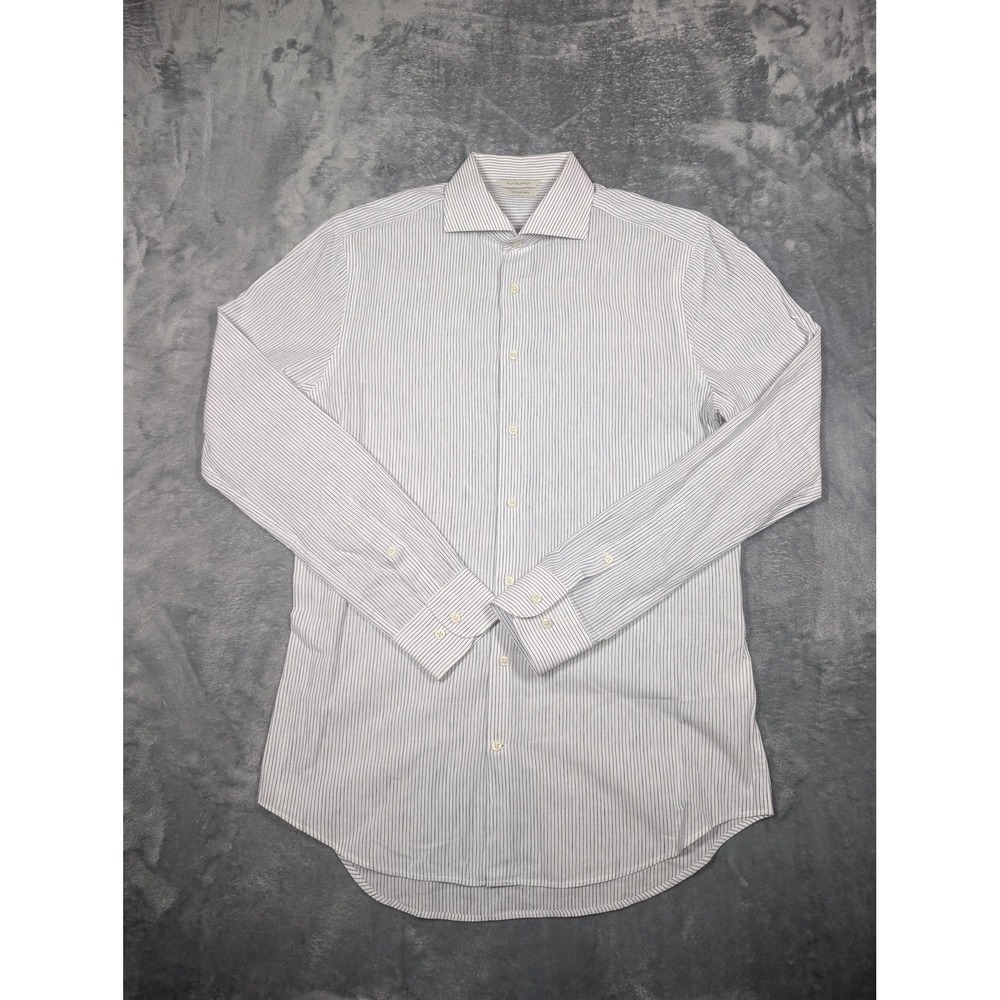 Suitsupply Shirt Mens Medium White Blue Stripe Cotton Linen Dress Long Sleeve